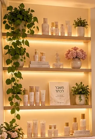 מוצרי טיפוח על המדף בקליניקה